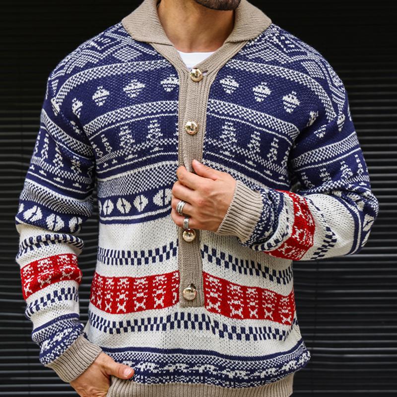 Men's Retro Festival V-neck Knitted Open Jacket 20968653X