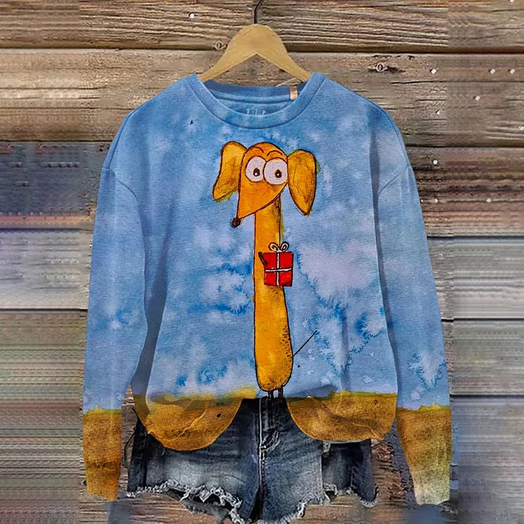Comstylish Funny Dachshund Print Casual Sweatshirt
