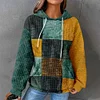 Women's Loose Plus Size Colors Blocking Waffle Hooded Sweatshirt