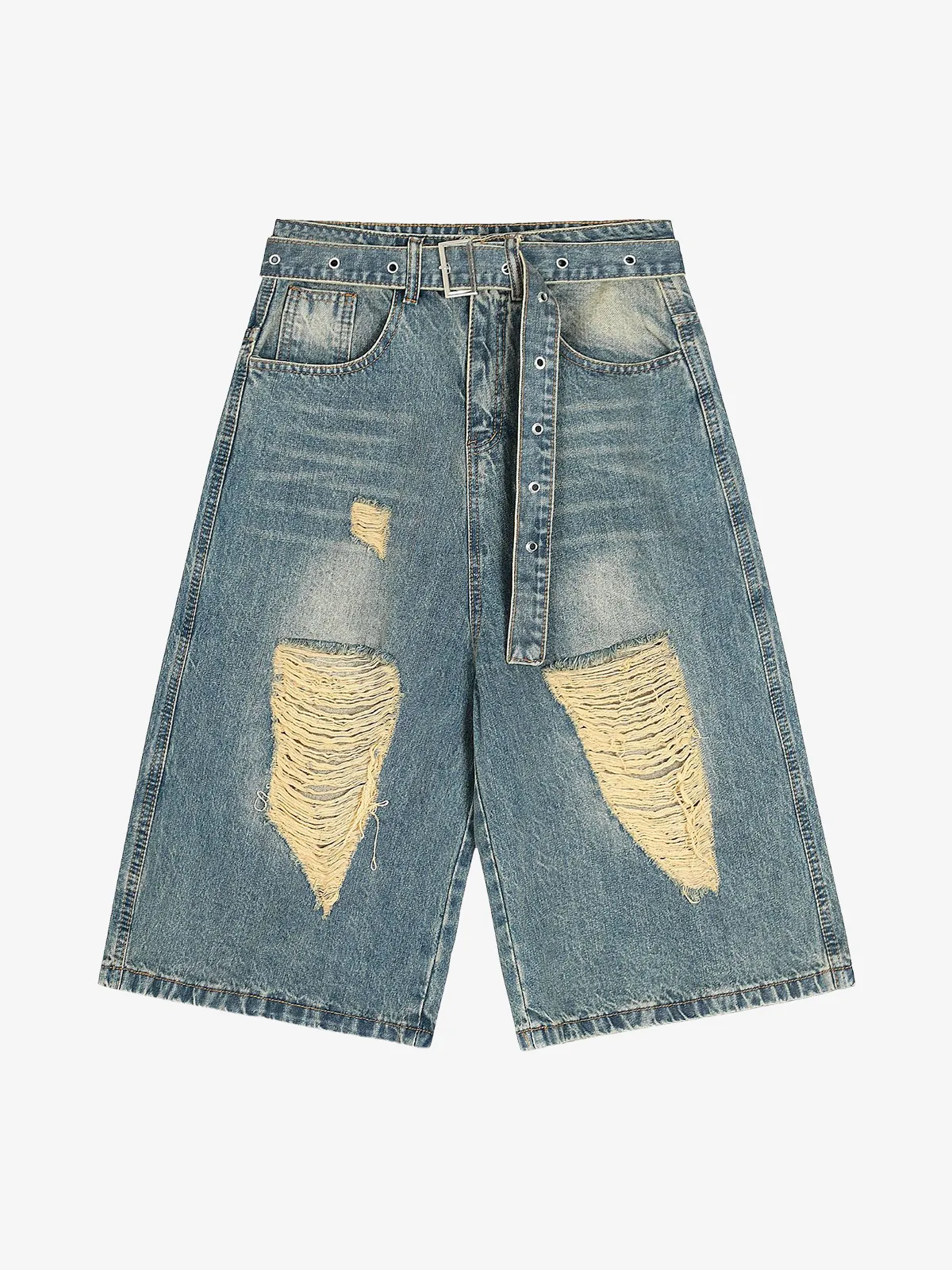 Blue Act Chic Distressed Ripped Longline Jorts Front