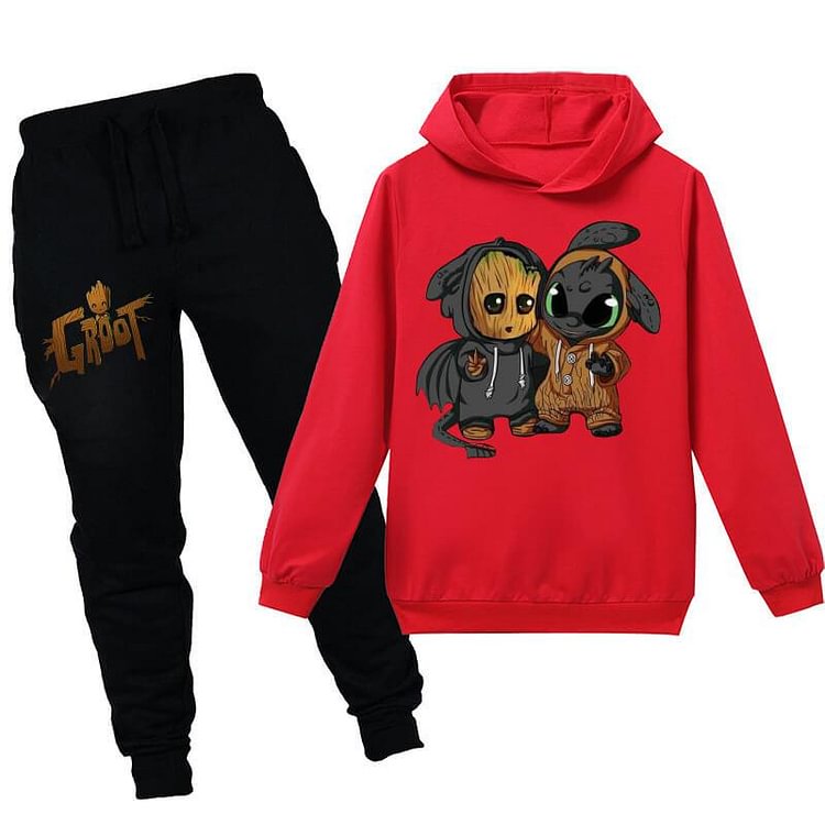 Mayoulove Cute Baby Groot Drawing Print Girls Boys Cotton Hoodie And Sweatpants-Mayoulove