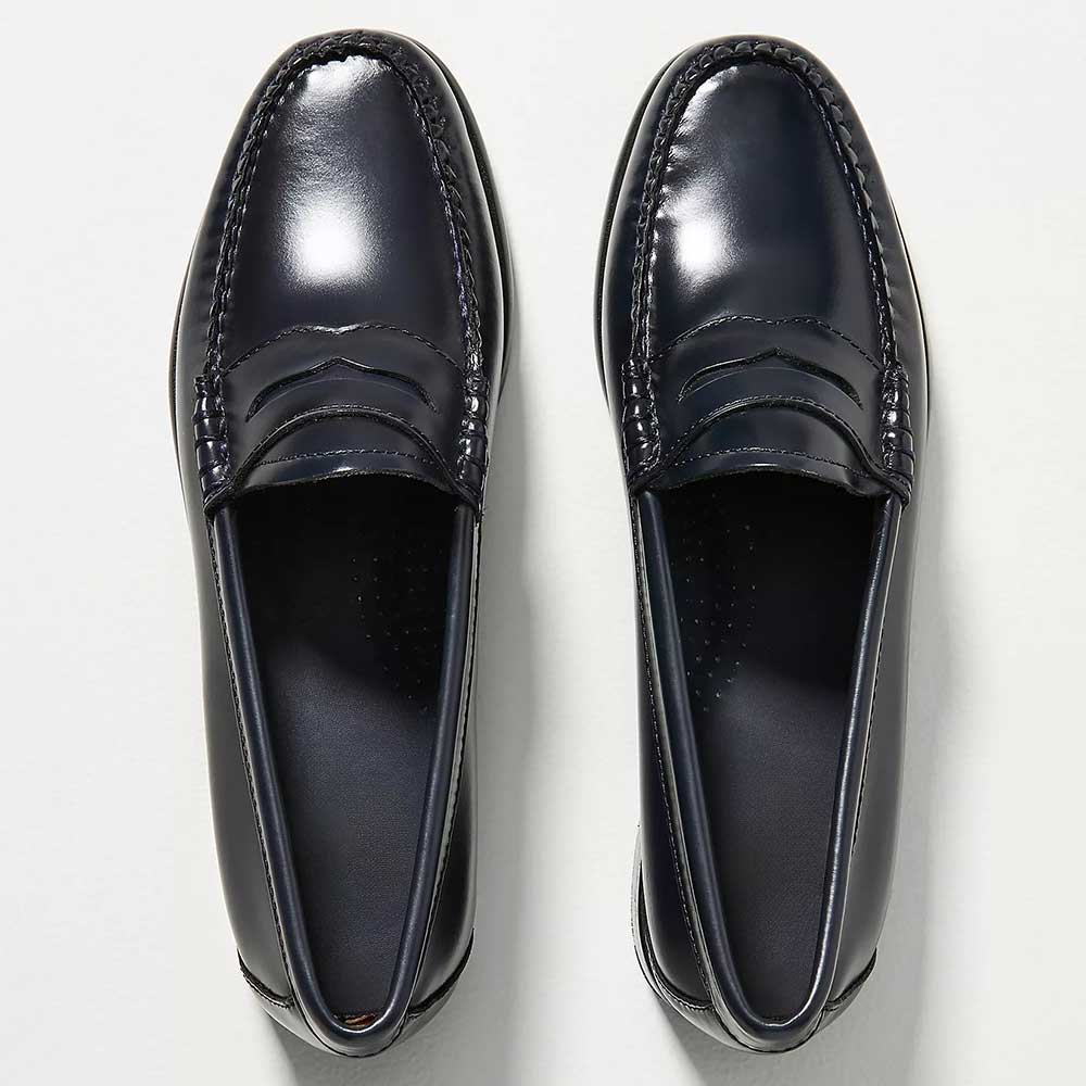 Navy Vegan Leather Square Toe Flat Slip-On Formal Loafers Nicepairs