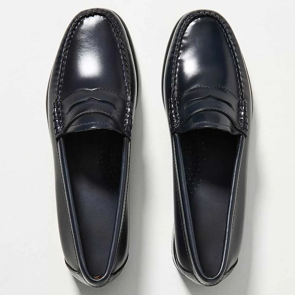 Navy Vegan Leather Square Toe Slip-On Formal Flat Loafers  Nicepairs
