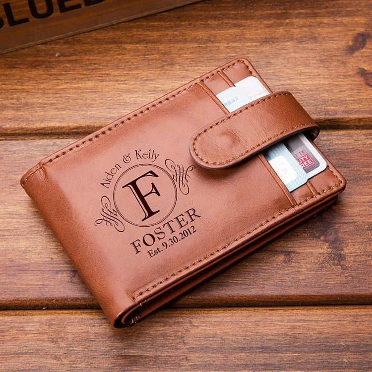 Brown/Dark Brown/Black Customized Name Date Buckle Leather Wallet