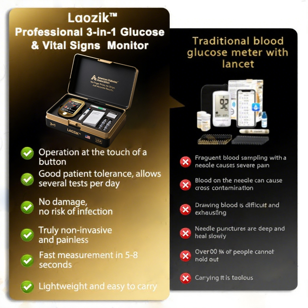 LaozikTM Professional 12in1 Glucose Vital Signs Monitor-Painless, Fast, Precise FDA-Backed(Made in California, USA)