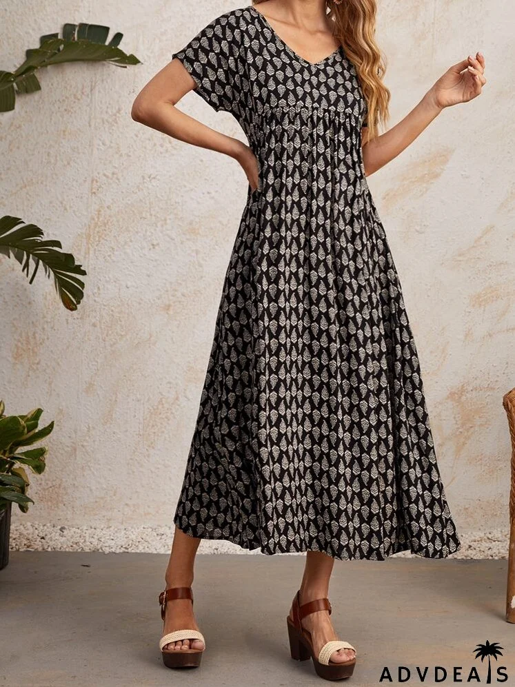 Allover Print High Waist Dress