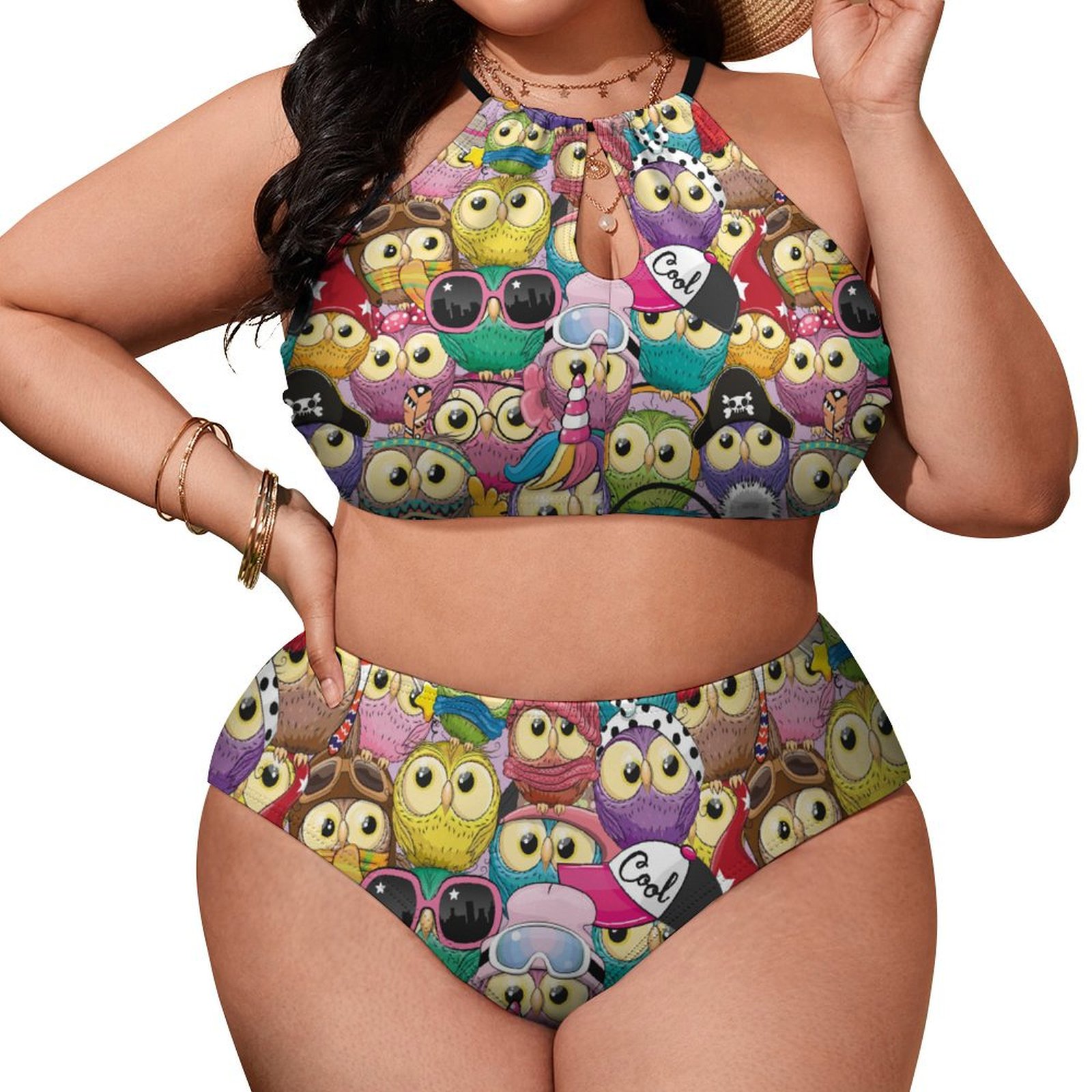 Women's Owl High Waisted Two-Piece Plus Size Bikini Swimsuits Sets