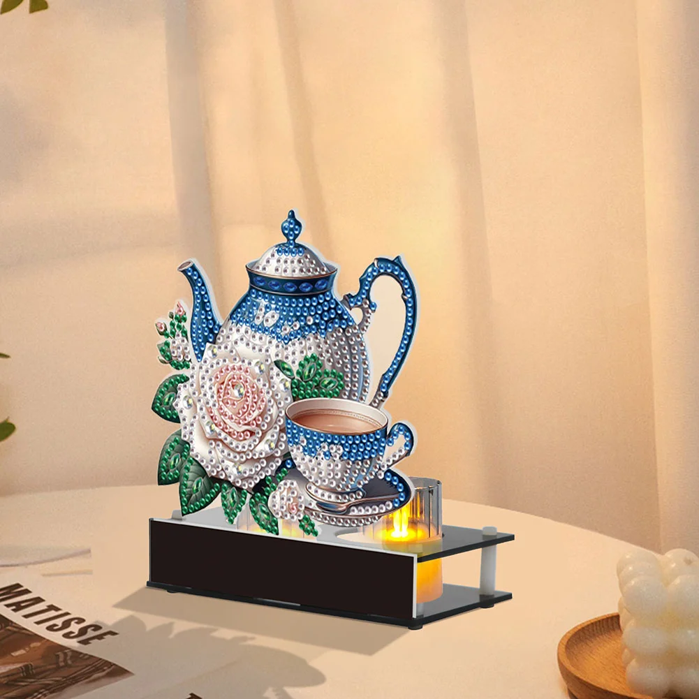 5D DIY Teapot Teacup Diamond Art Mini Candle Holder for Aromatherapy Art Crafts