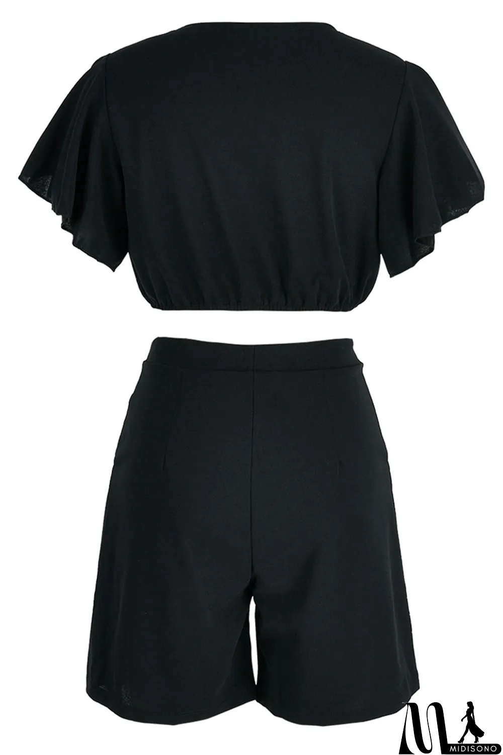 MidiSono - Yellow Casual Solid Patchwork Flounce V Neck Short Sleeve Two Pieces