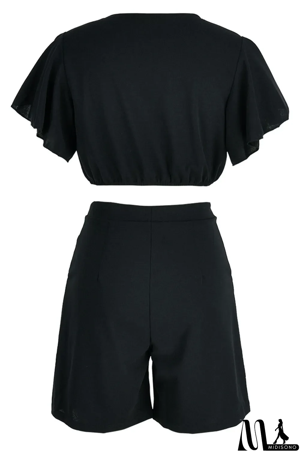 MidiSono - Yellow Casual Solid Patchwork Flounce V Neck Short Sleeve Two Pieces