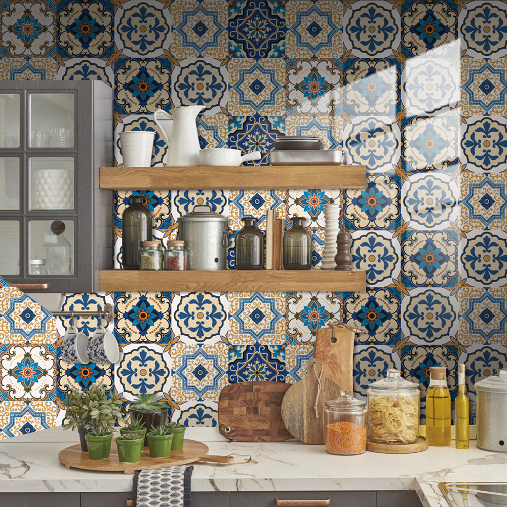 

10pcs Retro Floor Tiles Wall Sticker Self-adhesive Waterproof Kitchen Decal, Ts260, 501 Original