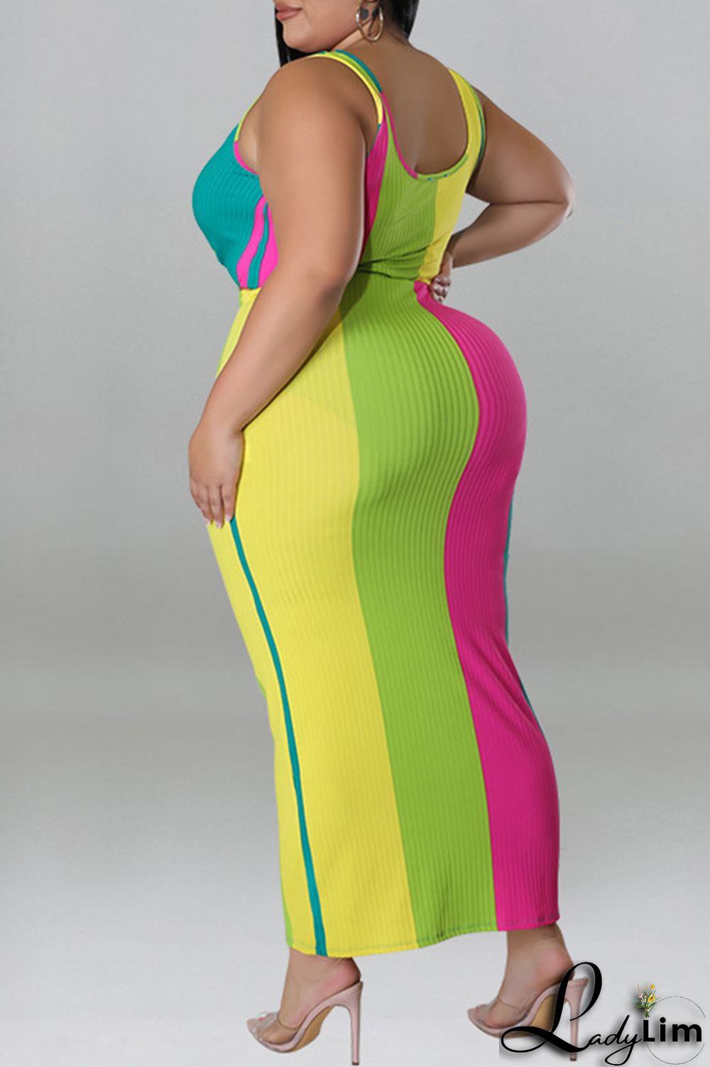 Blue Fashion Casual Striped Print Patchwork Contrast U Neck Plus Size Two Piece Set