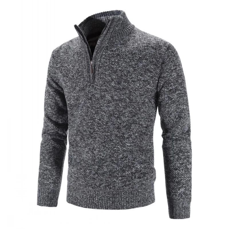 Men's Stand Collar Zip Twist Knit Turtleneck Sweater