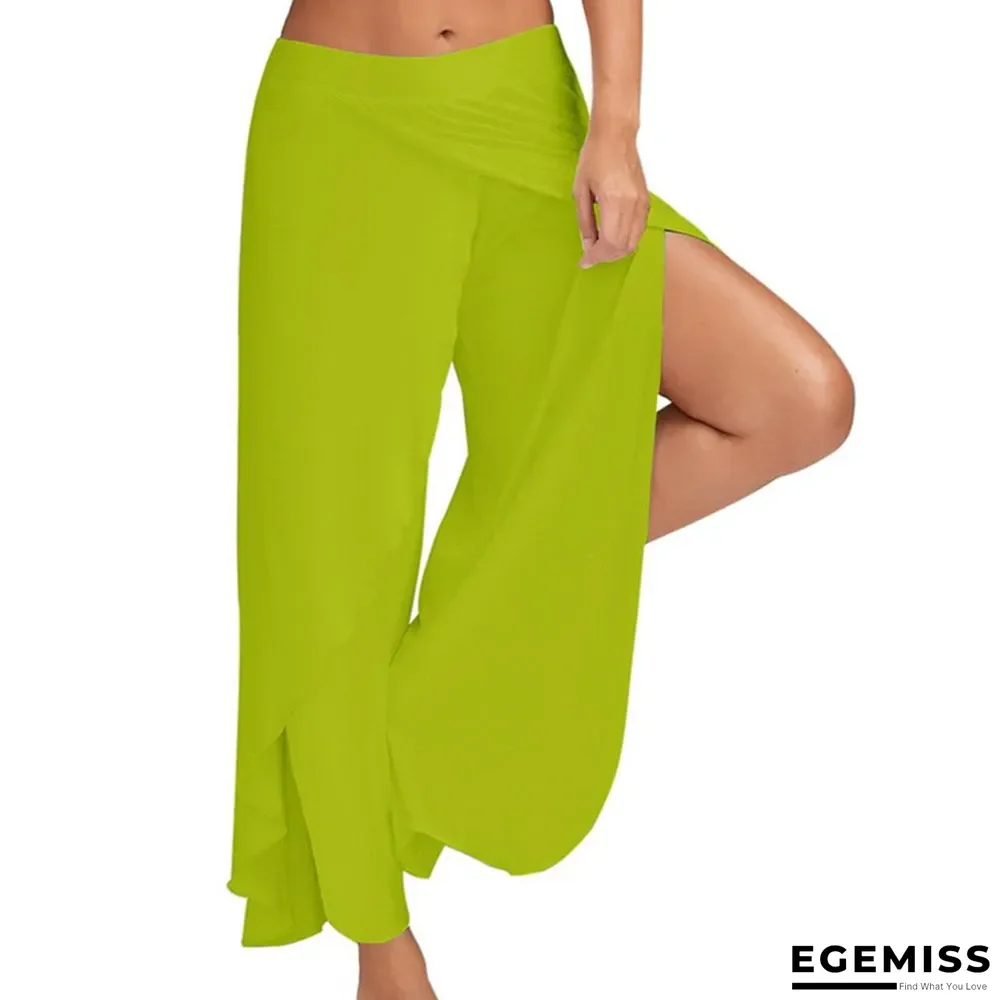 Chiffon Irregular Side Pants Women Causal Wide Leg Solid Elastic Loose Pants | EGEMISS
