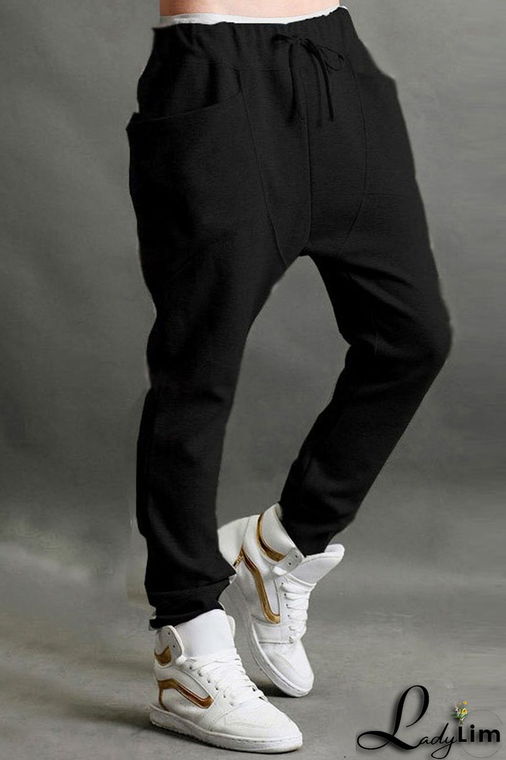 Grey Casual Solid Split Joint Pocket Harlan Mid Waist Harlan Solid Color Pants