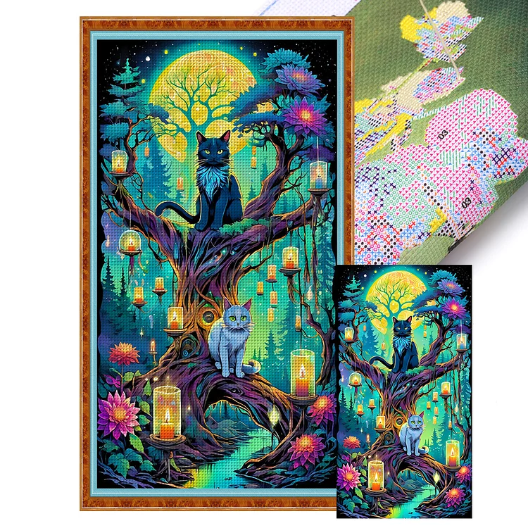『YiShu』Halloween Cat - 11CT Stamped Eco-Friendly Cotton Thread Cross Stitch(40*70cm)