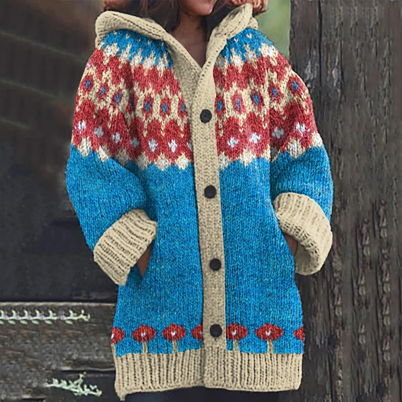 Fairman Island Geometric Contrast Sweater Cardigan
