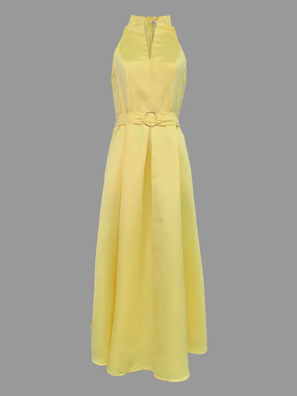 Pleated V-Neck A-Line Midi Dress