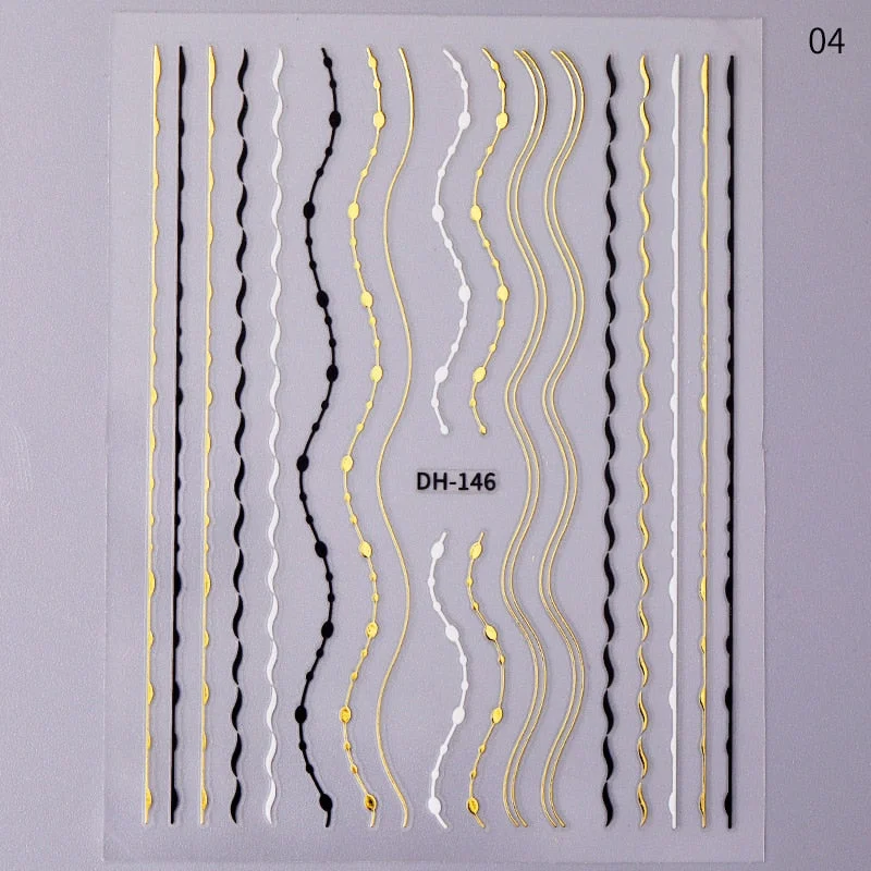 Gold 3D Nail Sticker Curve Stripe Lines Nails Stickers Gradient Adhesive Striping Tape Nail Foil Nail Art Stickers Decals Silver-Nail Inspo