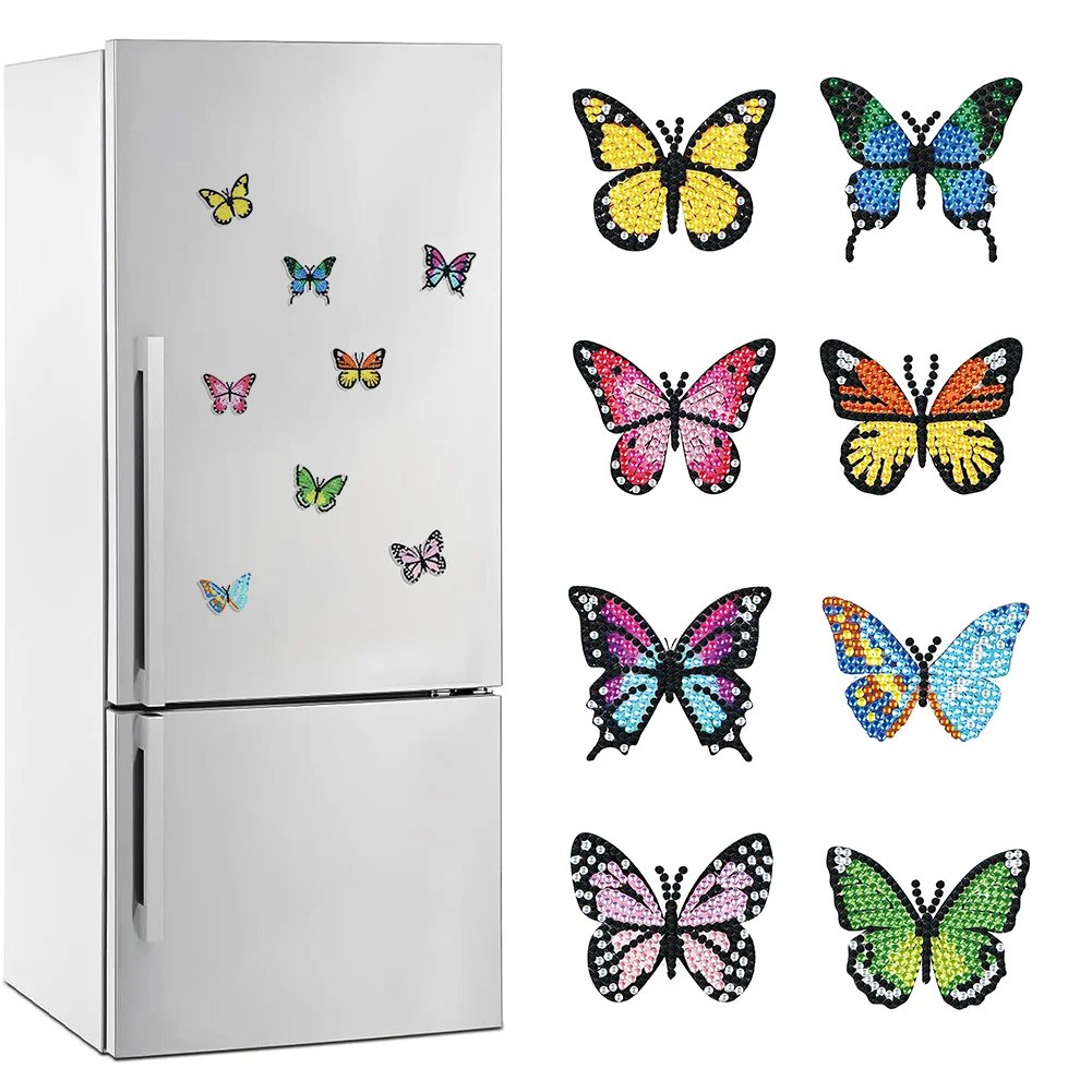 8 Pcs Colorful Butterflies Special Shape Diamond Painting Fridge Magnet for Home Decor