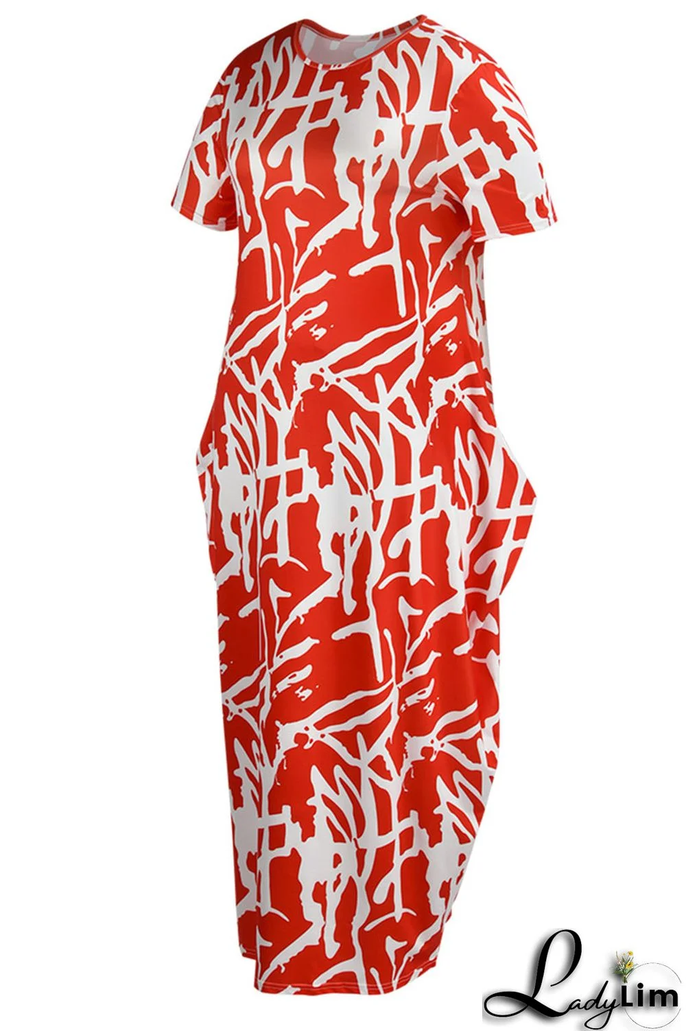 Black Fashion Casual Print Patchwork O Neck Long Dress Plus Size Dresses