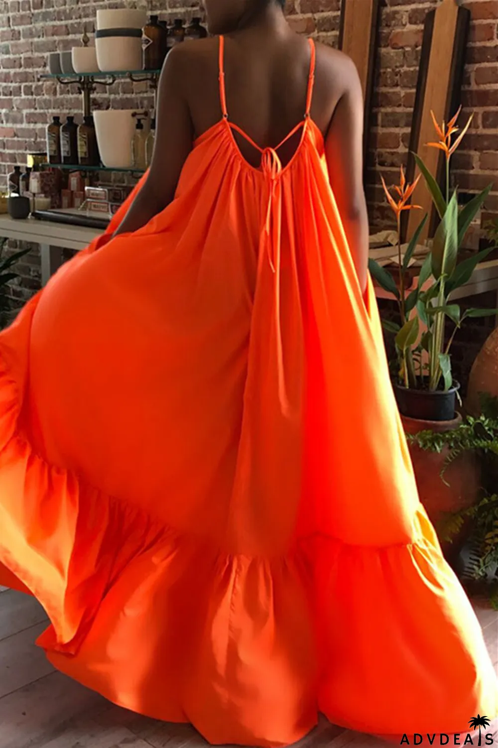 Dark Gray Sexy Casual Solid Backless Spaghetti Strap Loose Sling Dress