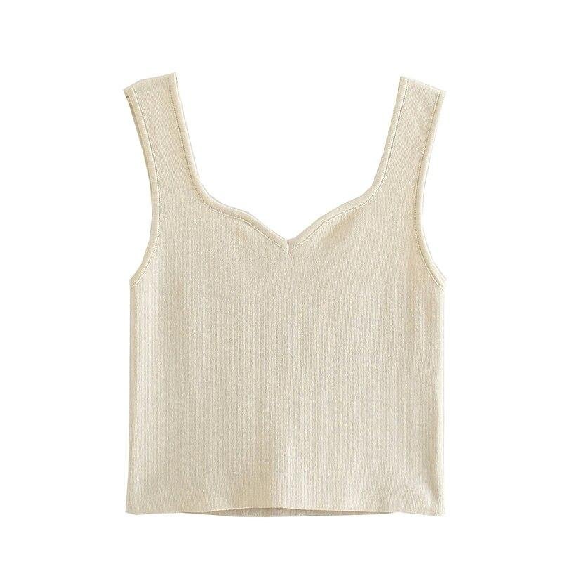 PUWD Casual Woman Slim Stretchy Knitted Vest 2021 Summer Sexy Ladies Irregular Collar Crop Tops Female Solid Color Short Camis