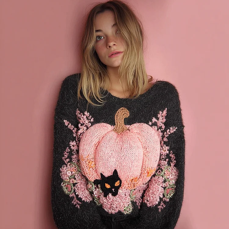 Women's Christmas Pumpkin Element Knitted Sweater
