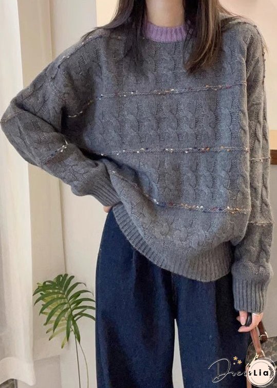 New Pink O Neck Cozy Patchwork Knit Sweaters Fall