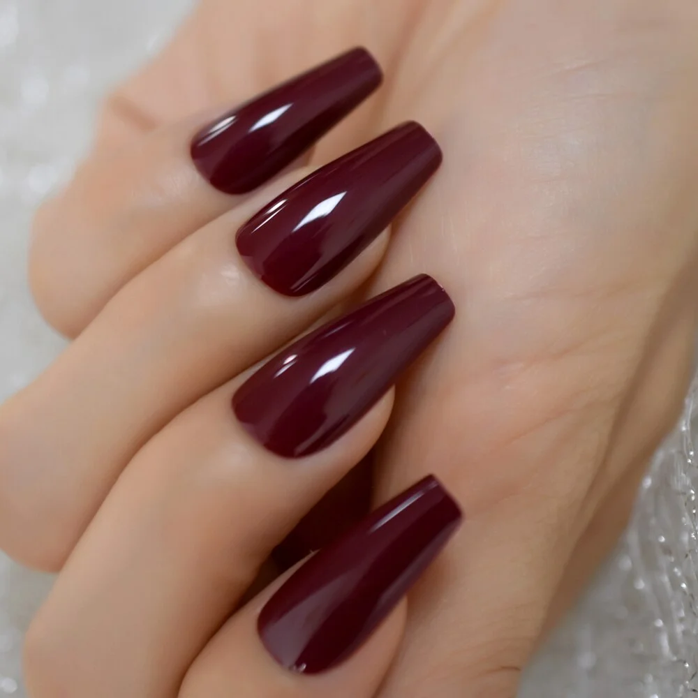 Classical China Red Ballerina Press On Nails Slim Tapered Shape Shiny Glossy Fingernails 24-Nail Inspo