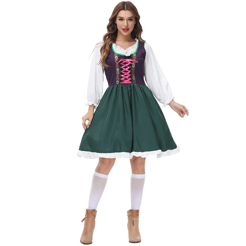 Oktoberfest Costume For Adult Patchwork Lace Up Beer Girl Halloween Costume Novameme