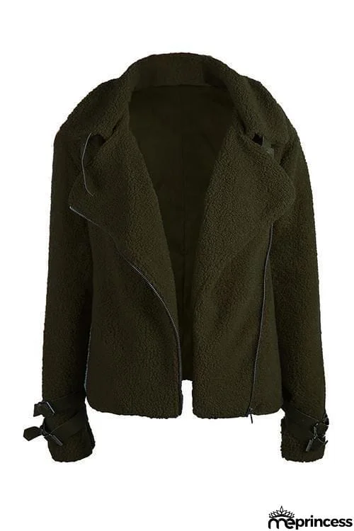 Buckle Fuzzy Zipper Coat