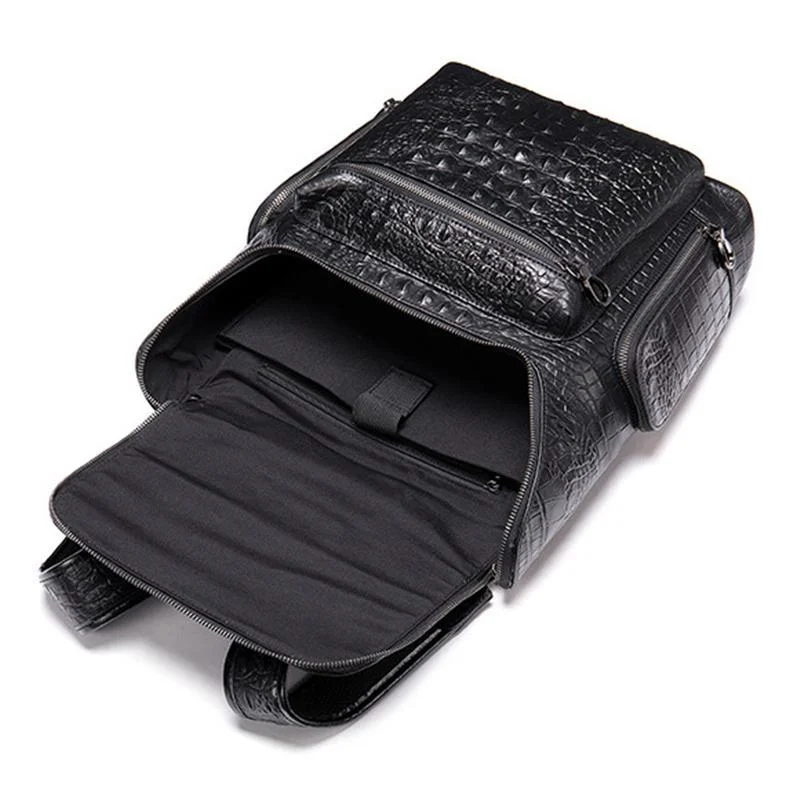 Mens Alligator Pattern Cow Leather Soft Back Flap Backpack