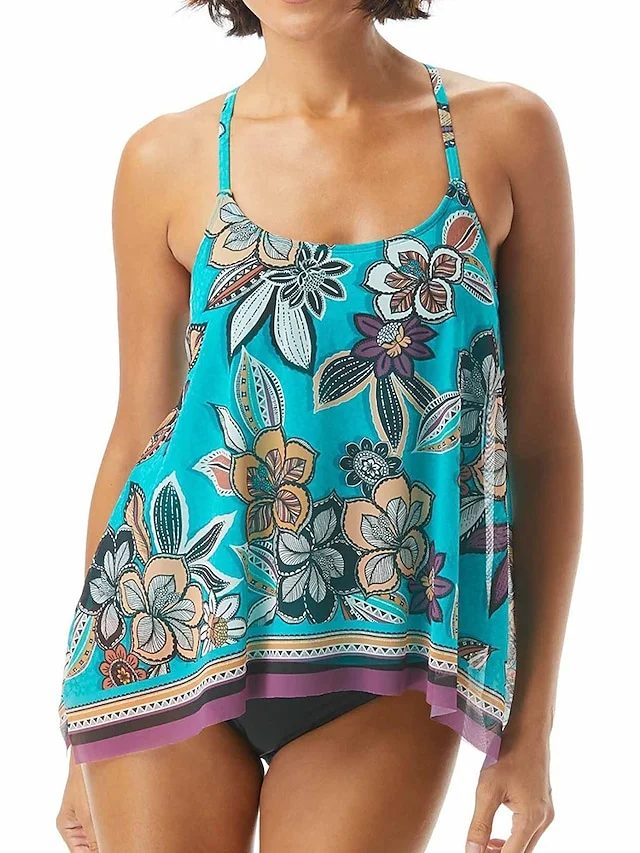 Women's Swimwear Tankini 2 Piece Normal Swimsuit 2 Piece Printing Floral Blue Tank Top Bathing Suits Sports Summer | IFYHOME