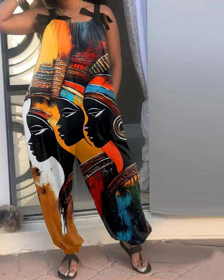 Tribal Women Oil Painting Print Women's Jumpsuit