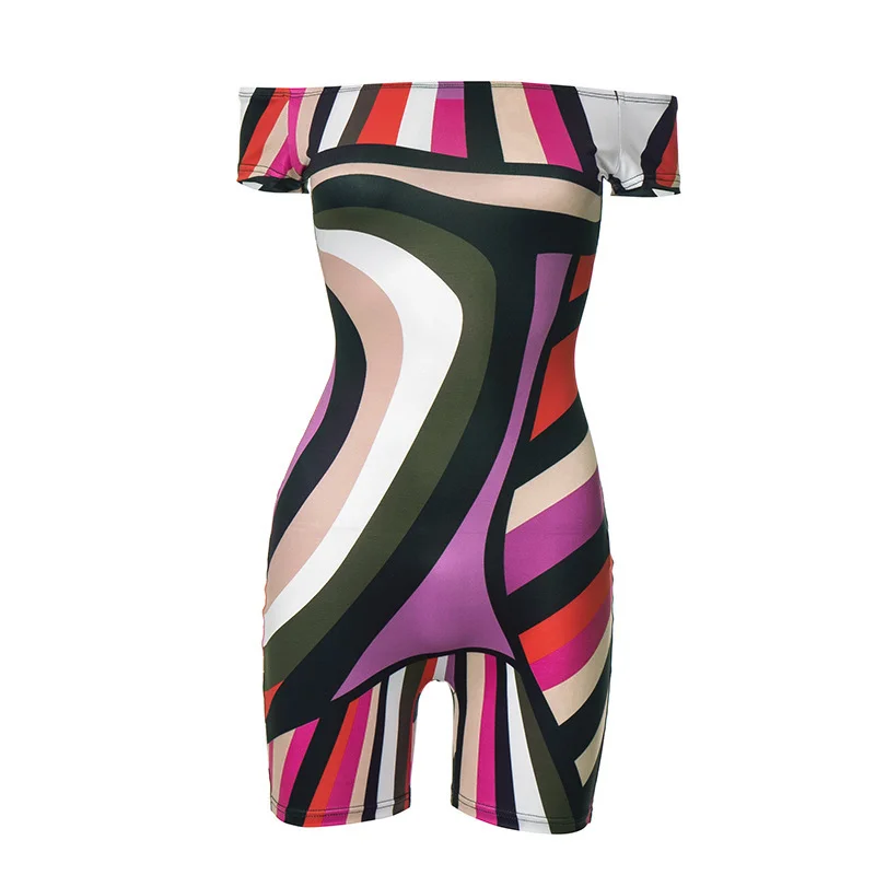 Brownm Brownm Women's Summer New Fashion Color Print Short Sleeves Shoulder-To-Body Shorts