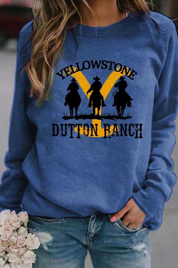 Western Cowboy Yellowstone Dutton Ranch Print Casual Sweatshirt