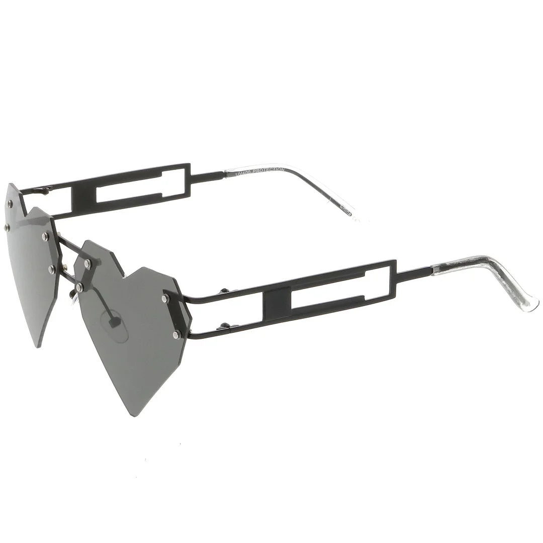 Oversize Laser Cut Heart glasses With Metal Arms Rivet Tinted Lens 60mm