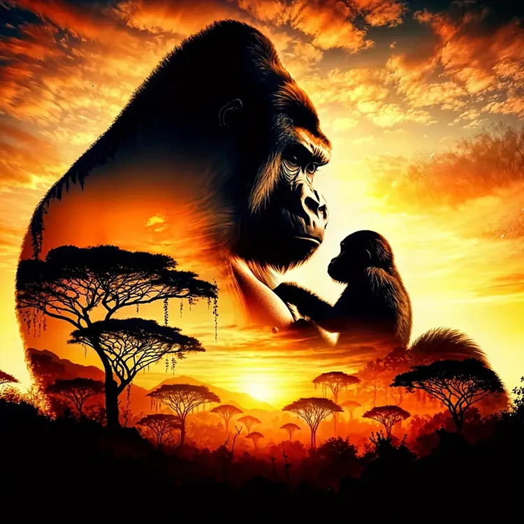 Gorilla Silhouette - Full Round - Diamond Painting(40*40cm)
