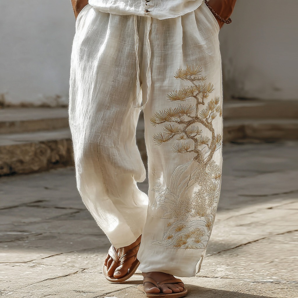 Men's Japanese Style Pine Casual Linen Pants  artssus