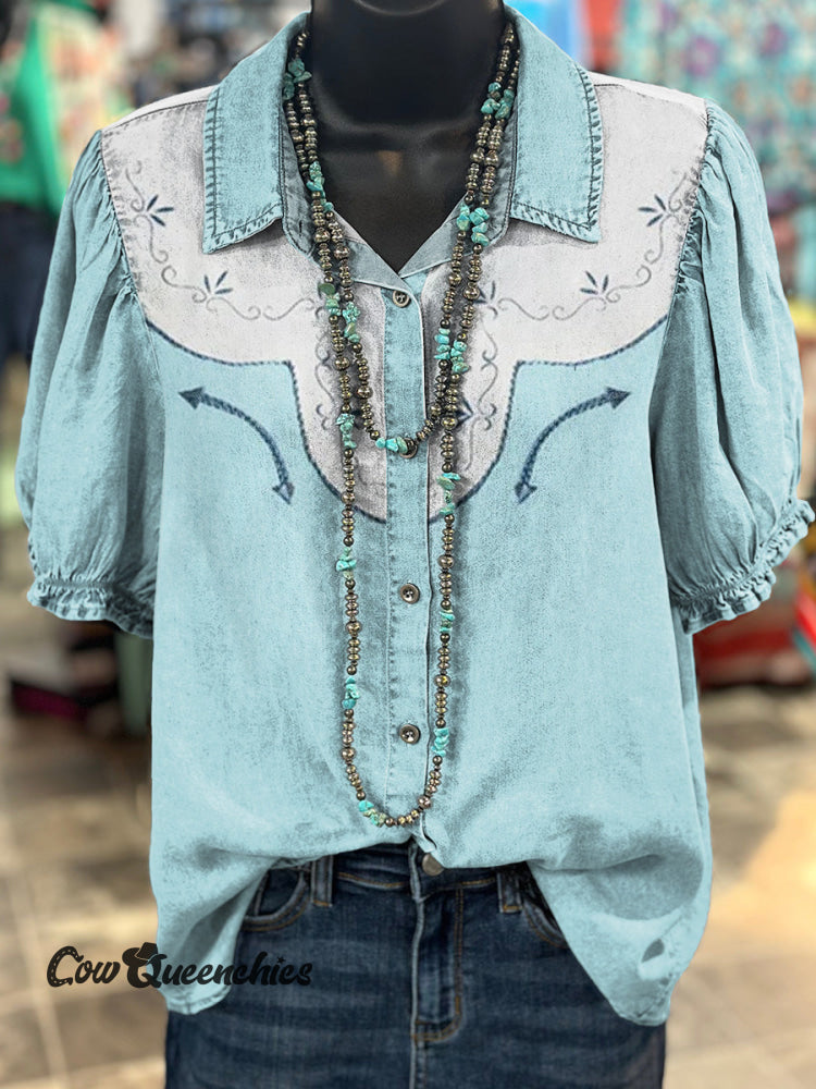 Women’s Western Floral Pattern Print Casual Cotton Shirt Multicolor / S