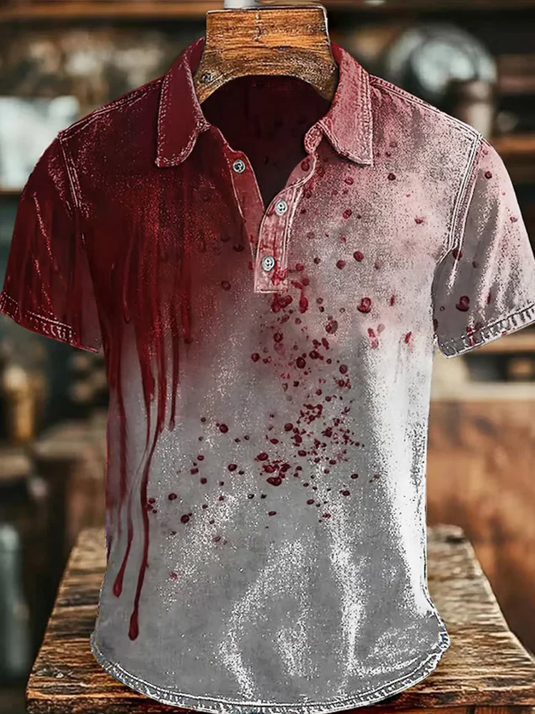 Men's Casual Blood Stain Print Short Sleeve Shirt