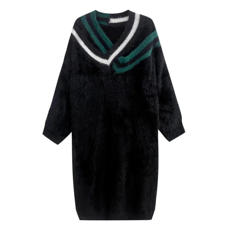 Elegant Imitation Mink Long Sleeve Sweater Dress