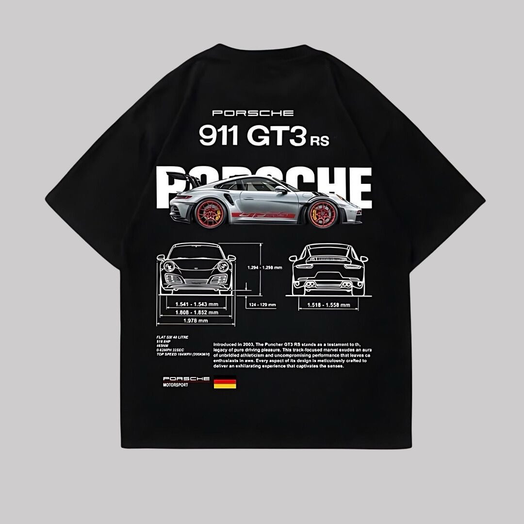 Loveyoufancy Porsche 911 GT3 RS Oversized Unisex T-Shirt – 180 GSM Premium Cotton | White