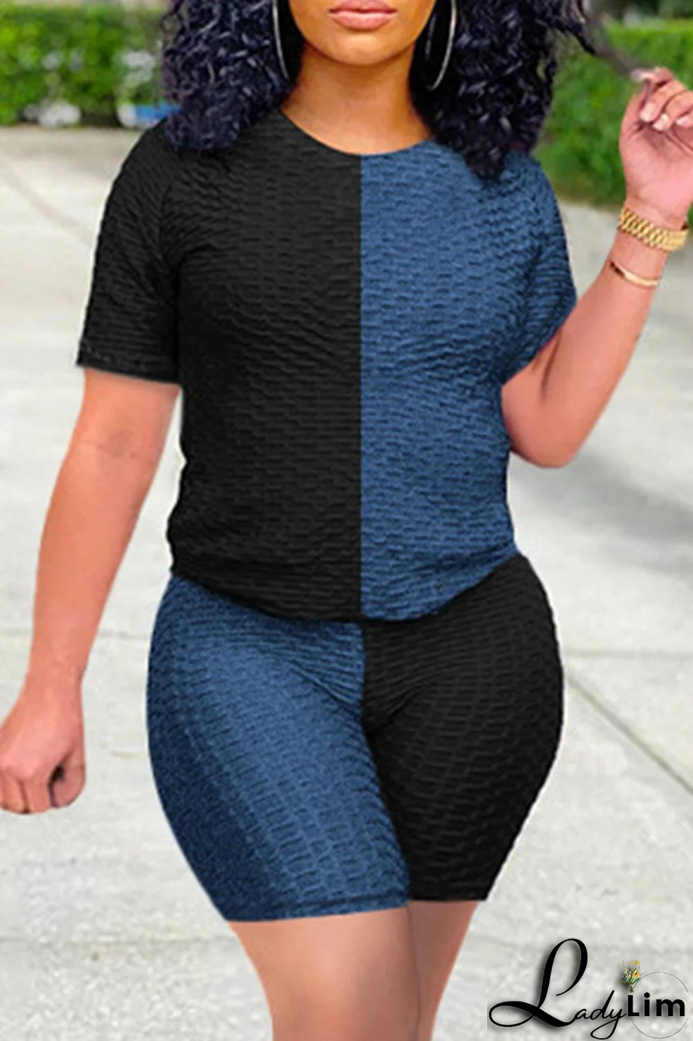 Yellow Grey Fashion Casual Solid Patchwork O Neck Short Sleeve Two Pieces