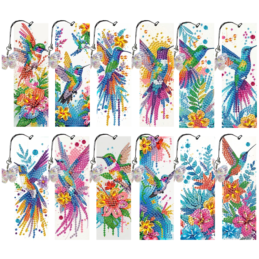 12Pcs Hummingbird DIY Diamond Art Painting Bookmark for Reading Enthusiasts