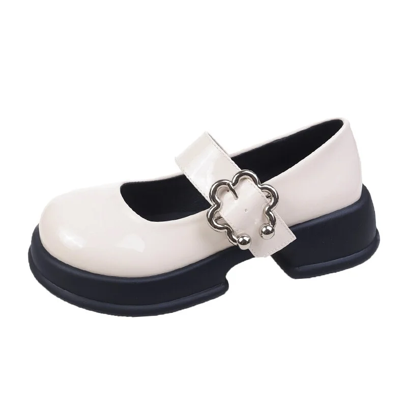 Qengg Platform Lolita Shoes Women's Shoes 2022 Autumn Trend Black Patent Leather Metal Buckle Mary Jane Cute Girl School Uniform Shoes