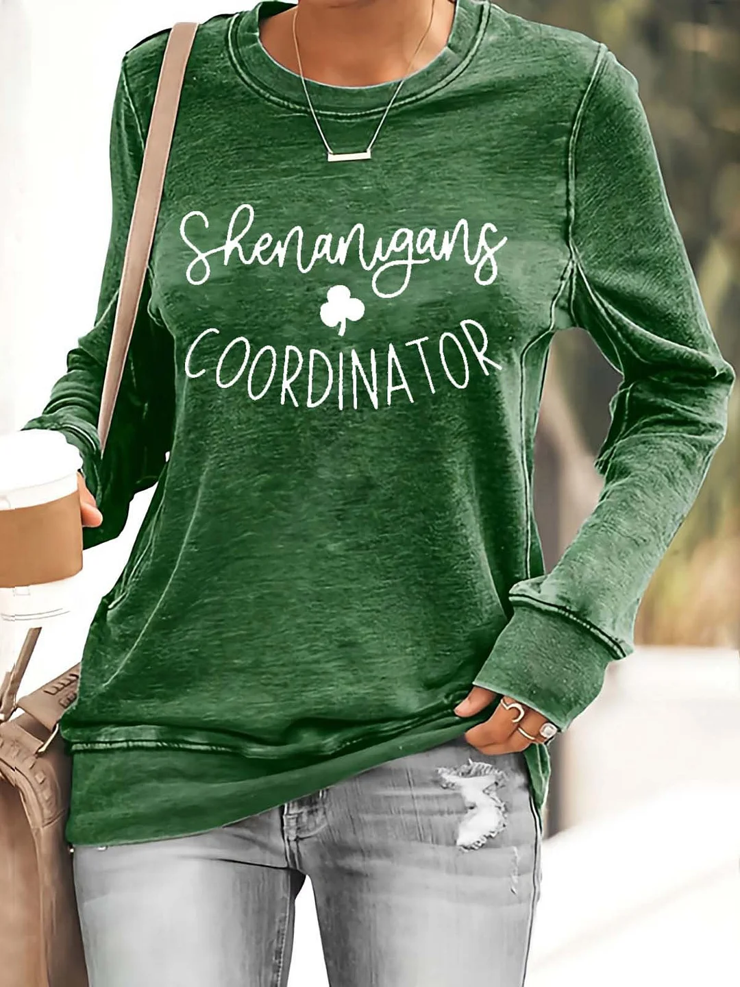 Women Long Sleeve Scoop Neck Graphic St. Patrick's Day Tops