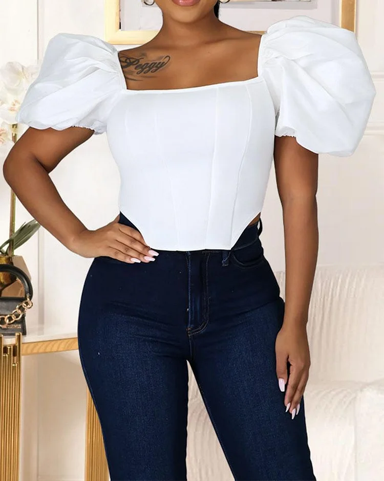Fashion Satin All-match Puff Sleeve Top