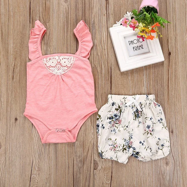 Baby Girl Summer Onesie Pink Bottom Set Clothes